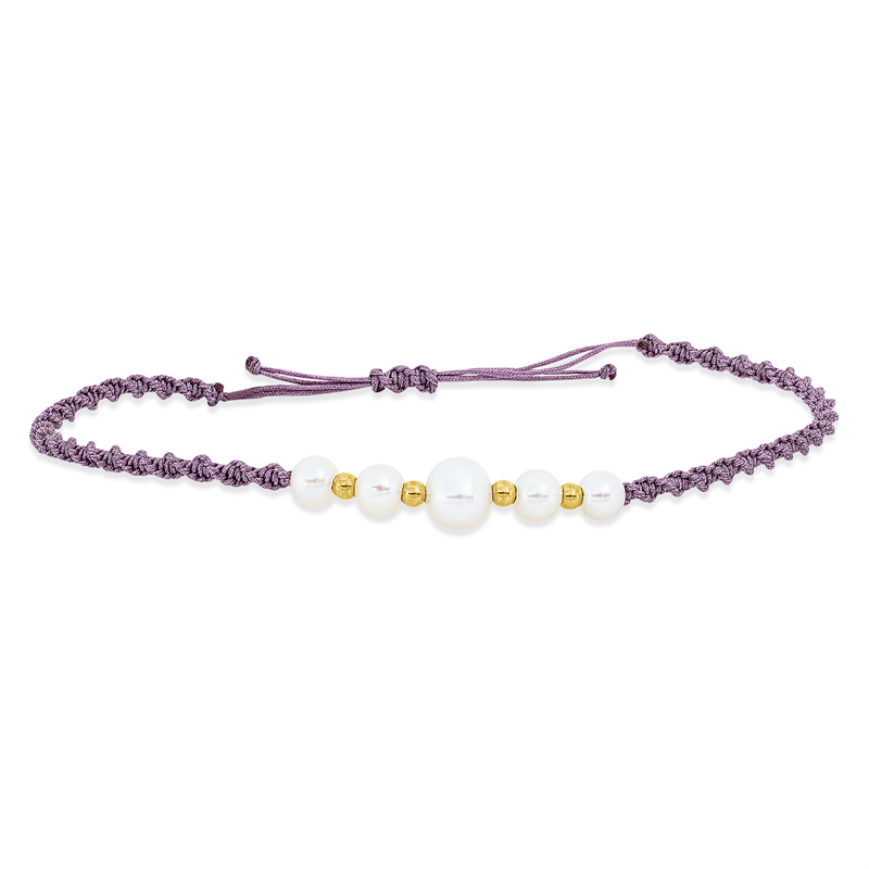 Image 90007025 - Armband 18 kt GG, lavendel cord, 4 SW weiß 4 mm, 1 SW weiß 6 mm, L:25,0 ...