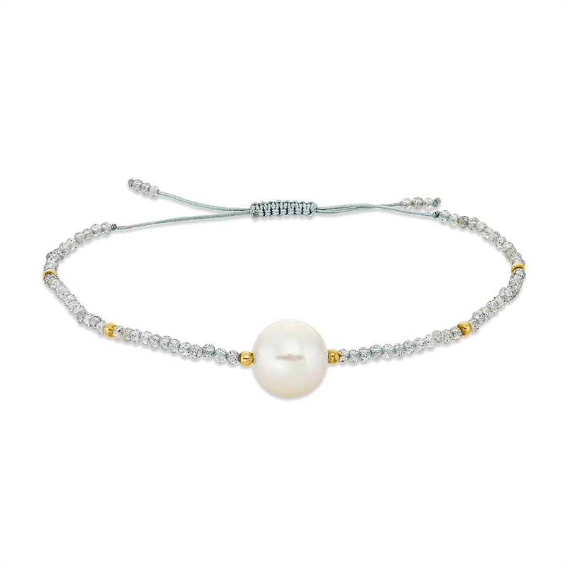 Image 90007028 - Armband 14 kt GG, 76 Labradonit 11,40 ct grau, 1 SS weiß 10 mm, L:15,0 ...