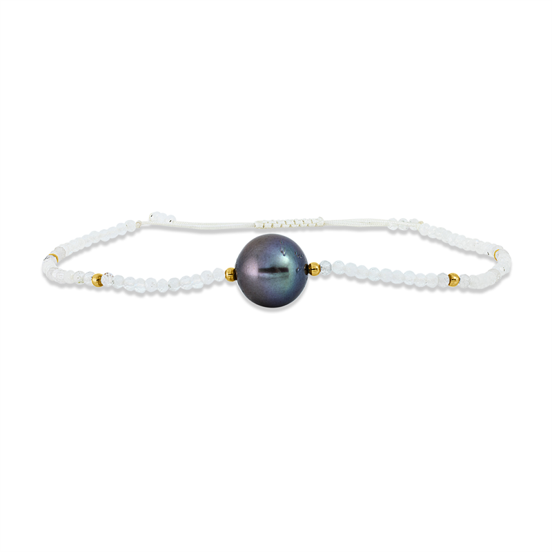 Image 90007030 - Armband 14 kt GG, 74 Mondsteine 11,10 ct weiß, 1 SS schwarz 10 mm, B:10,5 mm, L:15,0 cm, ...