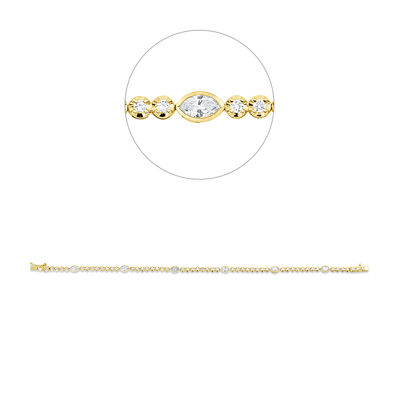 Image 90009354 - Armband 18 kt GG WG, 6 Navette 0,70 ct, TW-si, 53 Brillanten 0,74 ct, TW-si, B:3,7 mm, ...