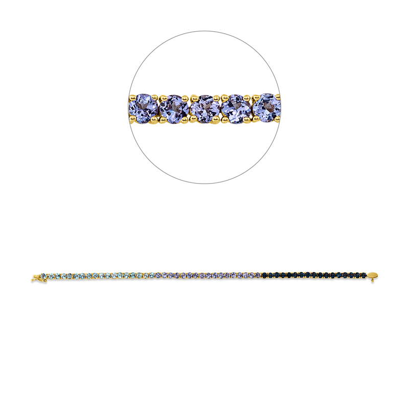 Image 90009357 - Armband 18 kt GG, 17 Tansanit 2,20 ct blau, 18 Topase 2,50 ct blau, 17 Topase 2,40 ct ...