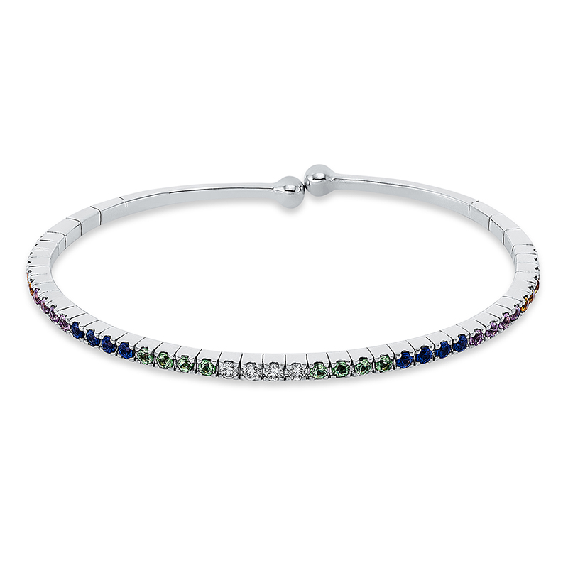 Image 90011232 - Armreif 18 kt WG, 4 Brillanten 0,14 ct, TW-vsi/si, 36 Saphire 1,60 ct multicolor, H:48,0 ...
