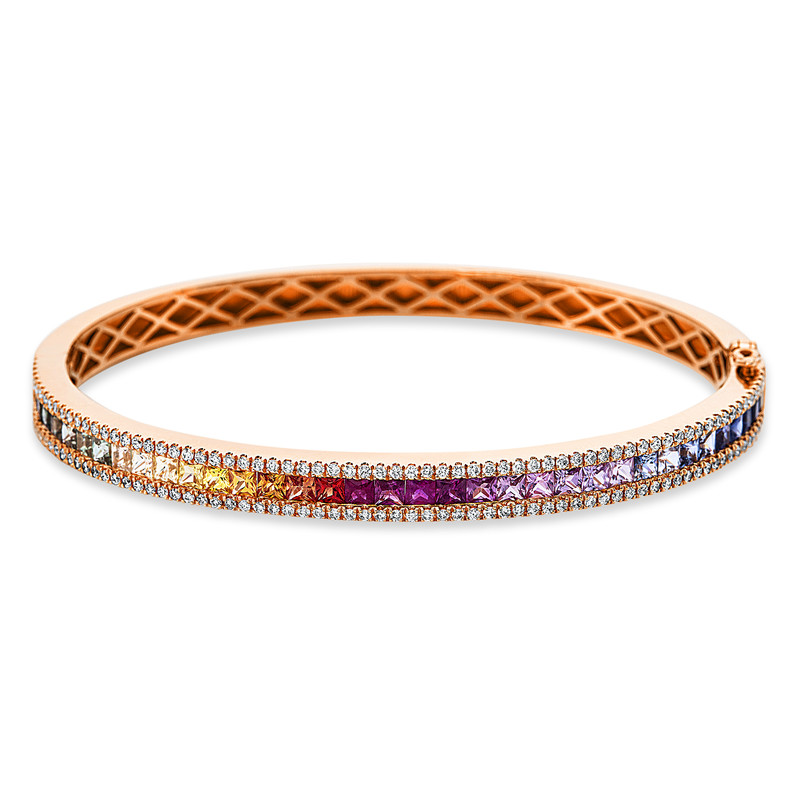 Image 90007053 - Armreif 18 kt RG, 142 Brillanten 0,92 ct, TW-si, 36 Saphire 3,83 ct multicolor, H:48,0 ...