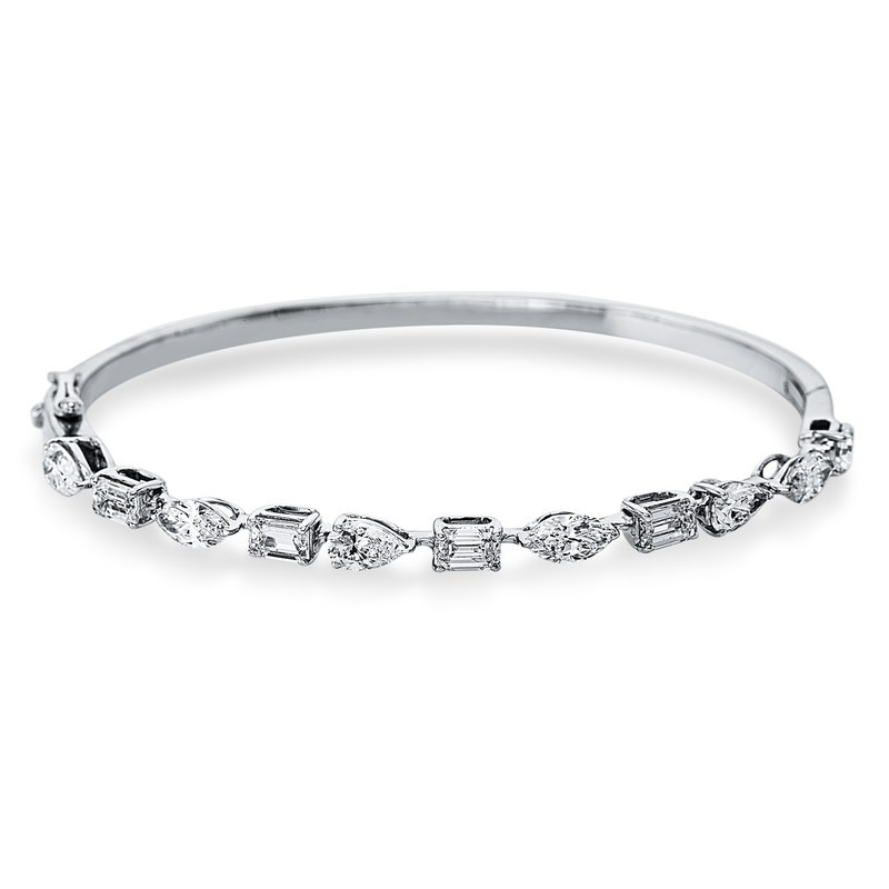 Image 90007054 - Armreif 18 kt WG, 3 Navette 0,92 ct, F-vsi, 4 Sm.schliff 1,23 ct, F-vsi, 4 Tropfen 1,23 ...