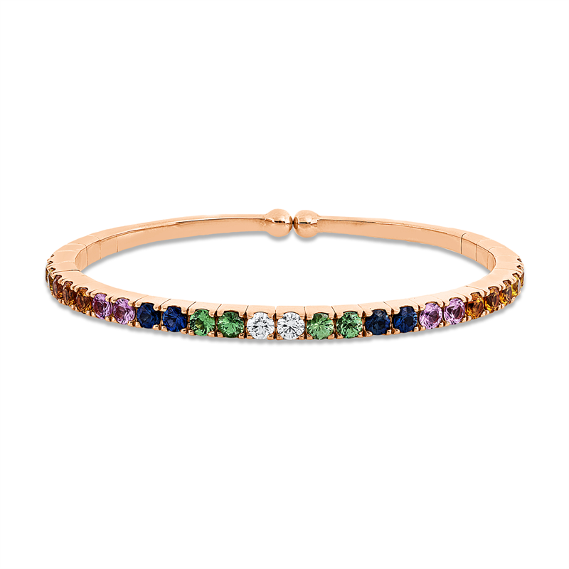 Image 90011238 - Armreif 18 kt RG, 2 Brillanten 0,31 ct, TW-vsi/si, 24 Saphire 4,27 ct fancy, H:48,0 mm, ...