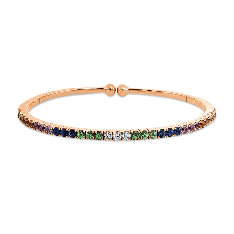 Image 90011239 - Armreif 18 kt RG, 3 Brillanten 0,19 ct, TW-vsi/si, 30 Saphire 2,51 ct fancy, H:62,0 mm, ...