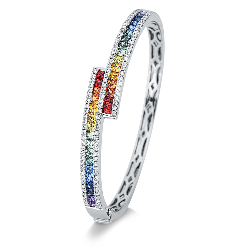 Image 90007517 - Armreif 18 kt WG, 109 Brillanten 0,82 ct, TW-si, 34 Saphire 3,00 ct fancy, H:44,0 mm, ...