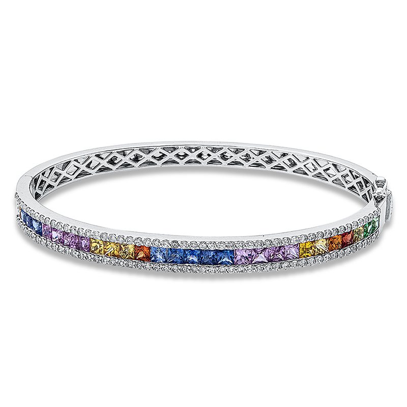 Image 90007519 - Armreif 18 kt WG, 104 Brillanten 1,19 ct, TW-si, 28 Saphire 4,12 ct fancy, S:5,6 mm ...