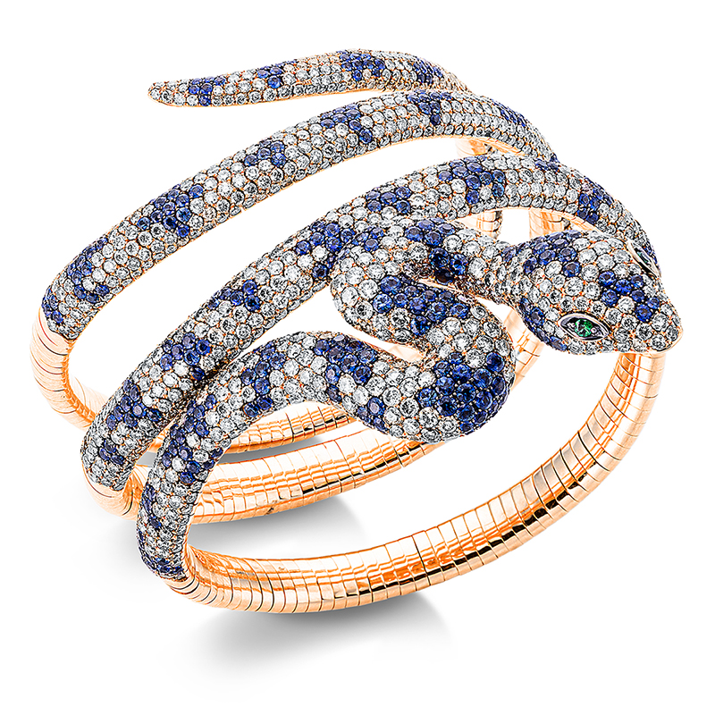 Image 90007521 - Armreif 18 kt RG Schlange, Fassung teils schwarz rhodinie, 1108 Brillanten 21,71 ct, ...