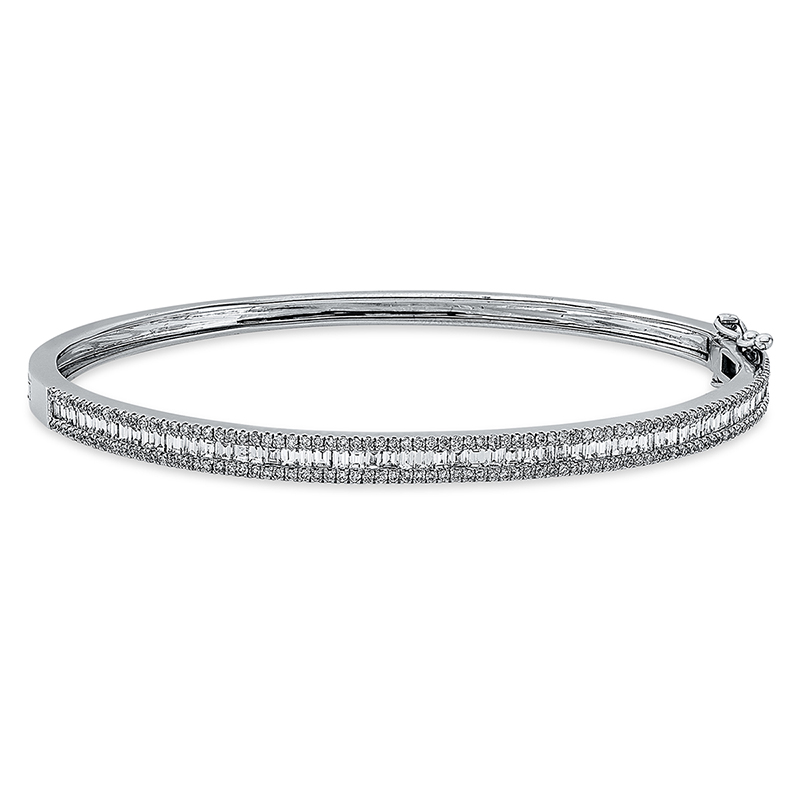 Image 90011248 - Armreif 18 kt WG, 65 Baguette 0,87 ct, TW-si, 162 Brillanten 0,47 ct, TW-si, H:48,0 mm, ...