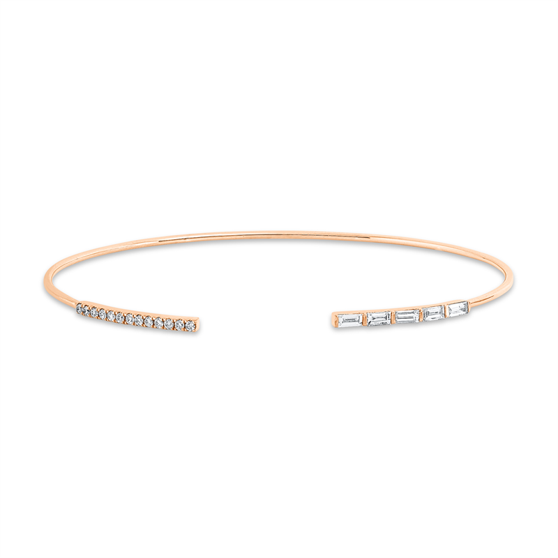 Image 90011254 - Armreif 14 kt RG, 5 Baguette 0,24 ct, F-vsi/si, 13 Brillanten 0,11 ct, TW-pi, H:48,0 mm, ...
