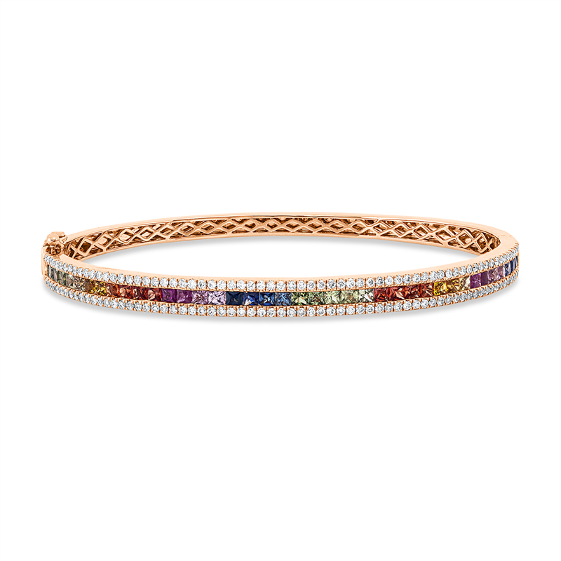 Image 90007535 - Armreif 18 kt RG, 134 Brillanten 0,83 ct, TW-si, 40 Saphire 2,43 ct fancy, H:48,0 mm, ...