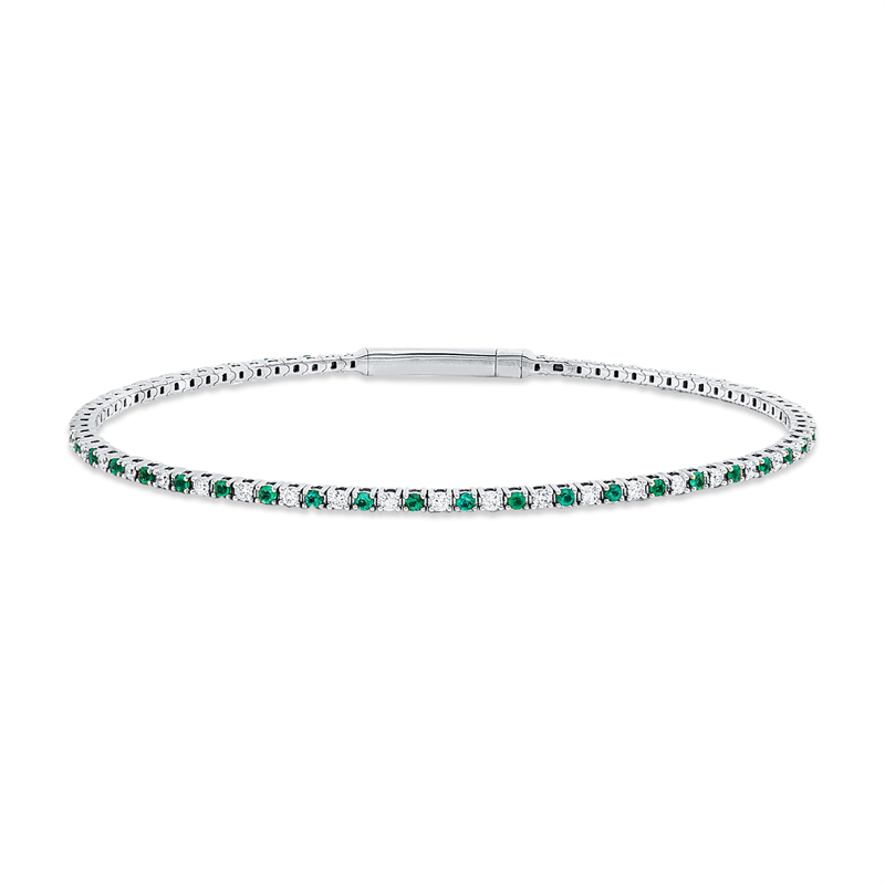 Image 90011263 - Armreif 18 kt WG, 41 Brillanten 0,50 ct, TW-si, 42 Smaragde 0,59 ct grün, B:1,7 mm, ...