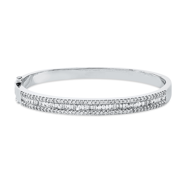 Image 90007538 - Armreif 18 kt WG, 53 Baguette 0,92 ct, TW-vsi, 86 Brillanten 0,87 ct, TW-vsi, H:46,0 mm, ...