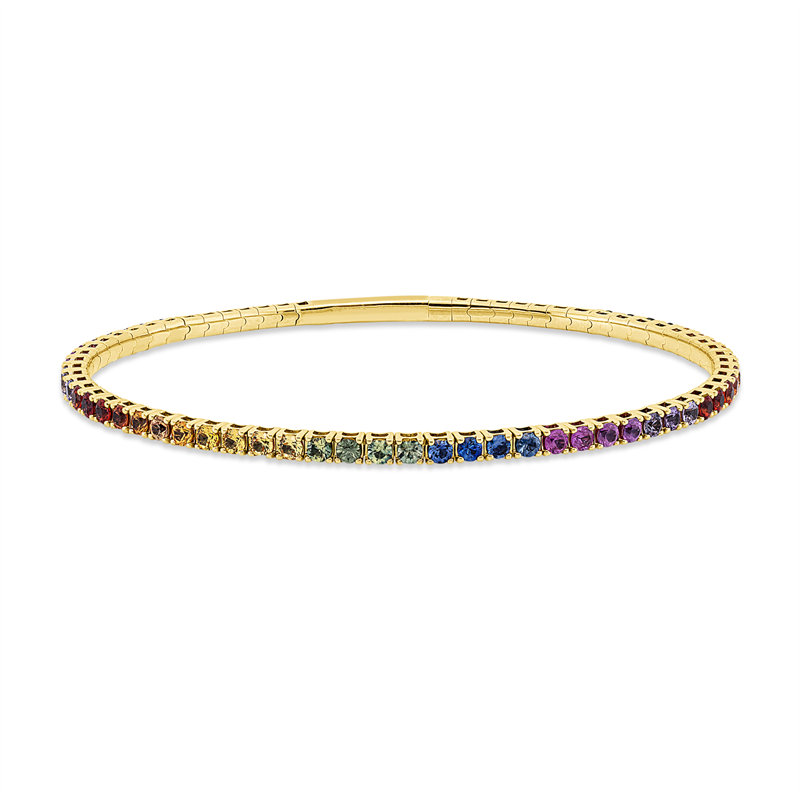 Image 90011274 - Armreif 14 kt GG, 52 Saphire 3,28 ct fancy, H:54,0 mm, B:60,0 mm, S:2,7 ...