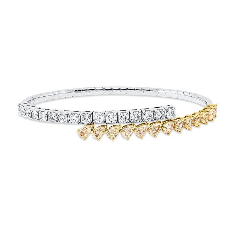 Image 90007469 - Armreif 950 Pt GP, 16 Brillanten 2,36 ct, TW-vsi, 13 Tropfen 3,13 ct, gelb, H:52,0 mm, ...