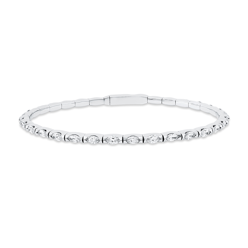 Image 90007471 - Armreif 14 kt WG, 30 Navette 2,81 ct, TW-si, H:50,0 mm, B:60,0 mm, S:2,9 ...