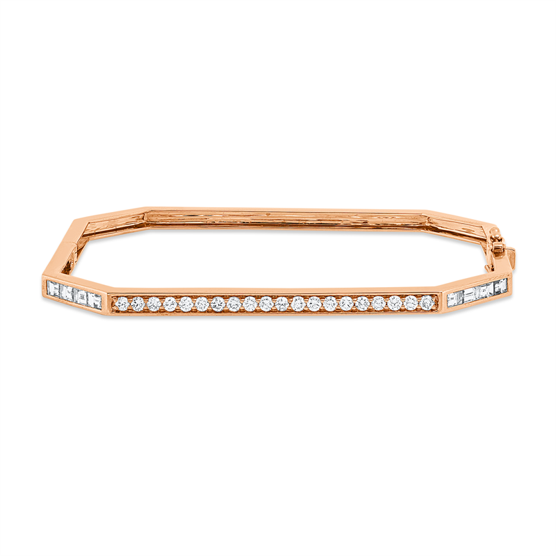 Image Armreif 18 kt RG, 20 Brillanten 0,60 ct, TW-si, 8 Baguette 0,63 ct, TW-si, H:58,0 mm, ...