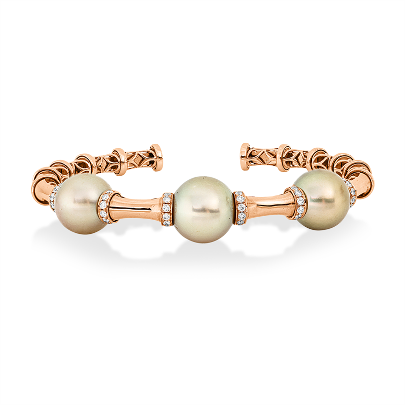 Image Armreif 18 kt RG, 36 Brillanten 0,66 ct, TW-si, 2 SW gold 12,6 mm, 1 SW gold 13,5 mm, ...