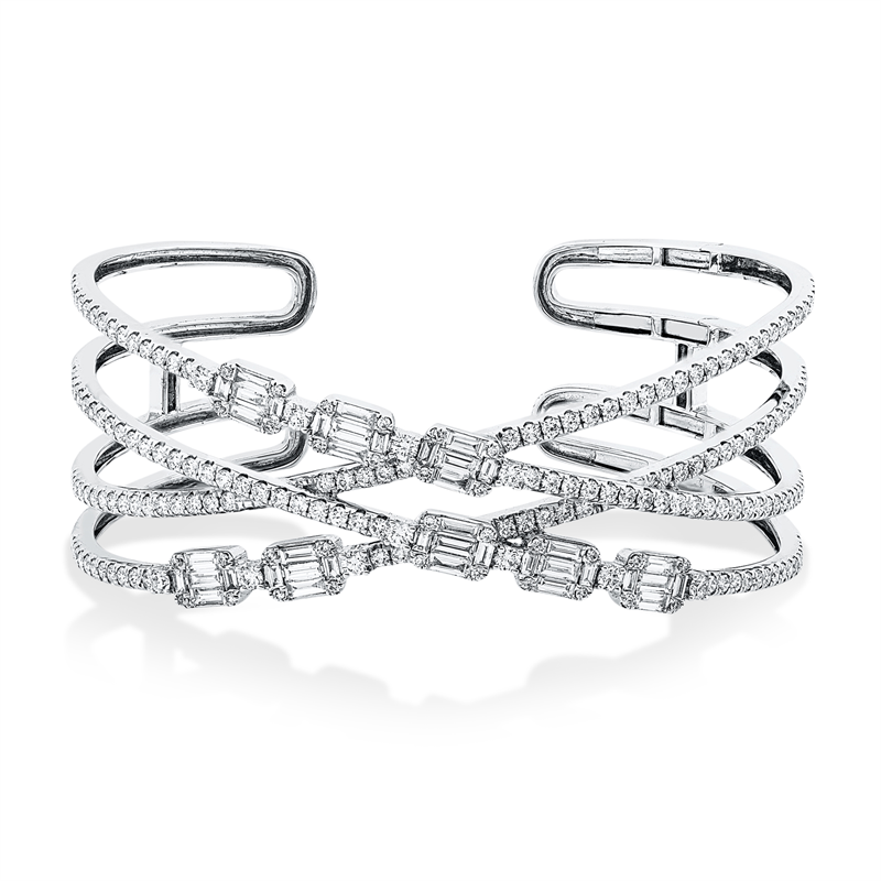 Image Armreif 18 kt WG, 16 Baguette 0,26 ct, TW-si, 11 Brillanten 0,38 ct, TW-si, 161 ...
