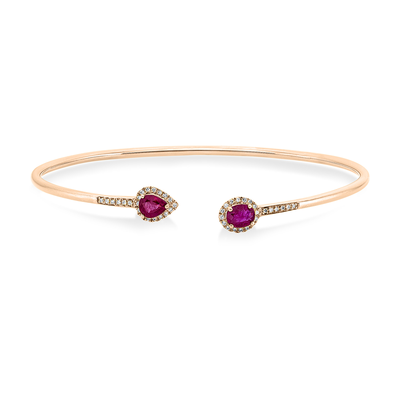 Image 90011333 - Armreif 18 kt RG, 44 Brillanten 0,13 ct, F-si, 2 Rubine 0,87 ct rot, H:47,0 mm, B:58,0 ...