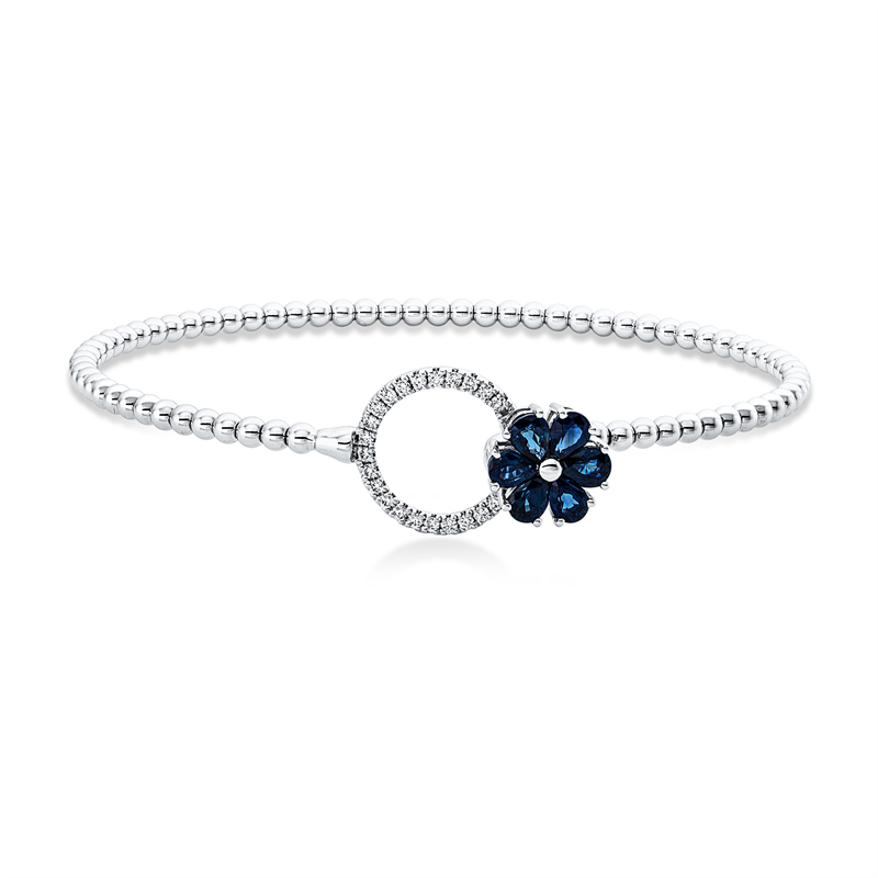 Image 90011334 - Armreif 18 kt WG, 22 Brillanten 0,17 ct, F-vsi, 6 Saphire 1,38 ct blau, H:47,0 mm, B:57,0 ...