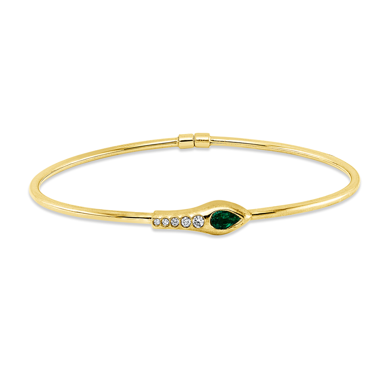 Image 90011337 - Armreif 18 kt GG, 5 Brillanten 0,07 ct, F-vsi, 1 Smaragd 0,25 ct grün, H:49,0 mm, B:59,0 ...