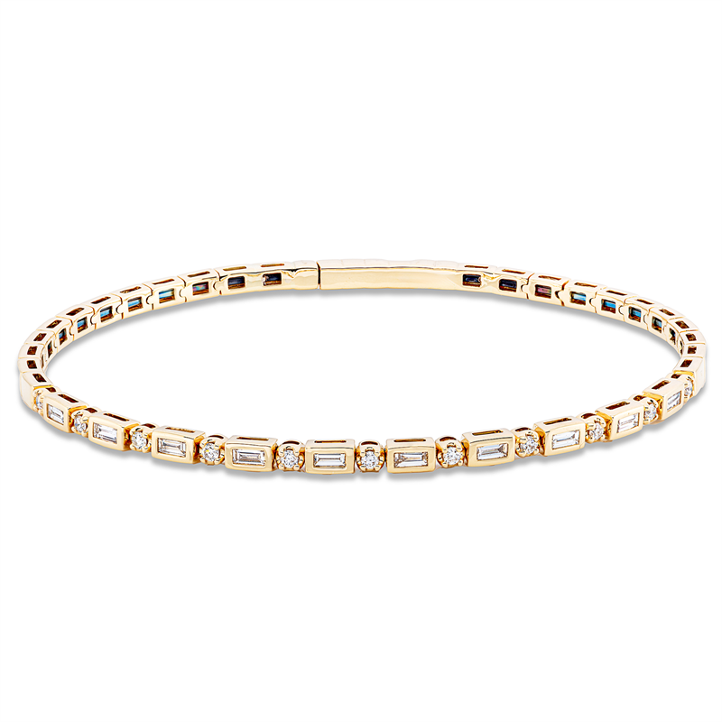 Image Armreif 18 kt GG, 10 Baguette 0,32 ct, TW-si, 11 Brillanten 0,20 ct, TW-si, H:50,0 mm, ...