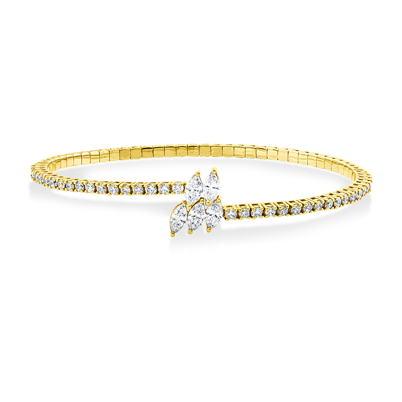 Image Armreif 18 kt GG, 38 Brillanten 1,28 ct, F-si, 5 Navette 0,84 ct, F-si, B:46,0 mm, L:5,5 ...