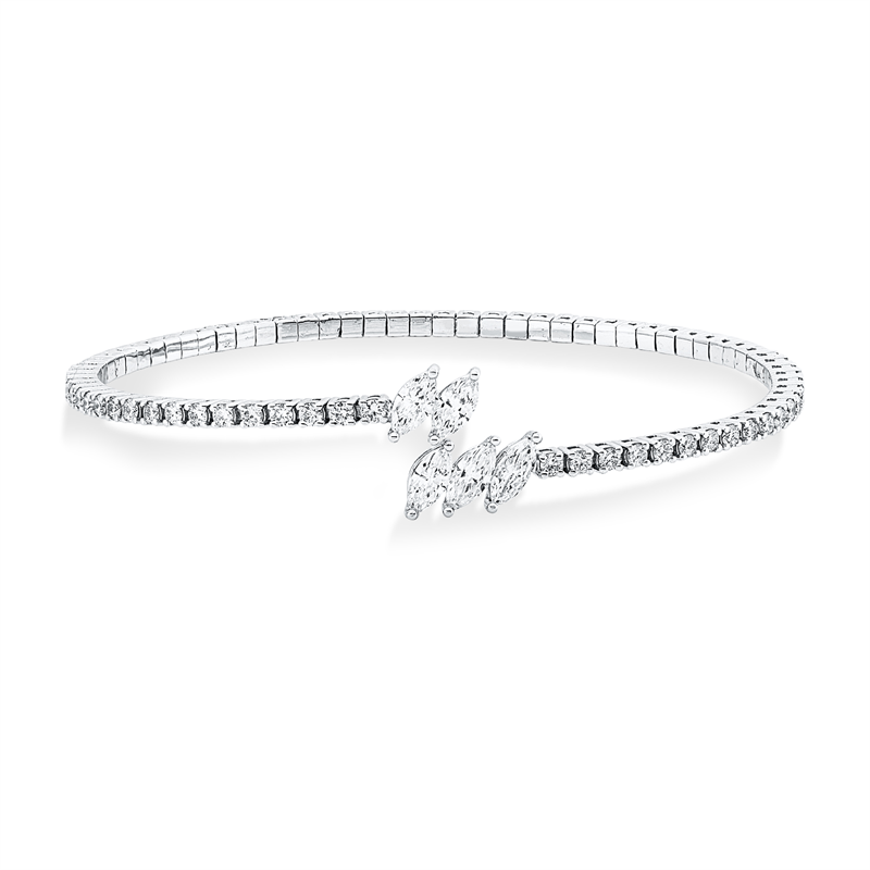 Image Armreif 18 kt WG, 38 Brillanten 0,95 ct, TW-si, 5 Navette 0,93 ct, TW-si, B:46,0 mm, ...