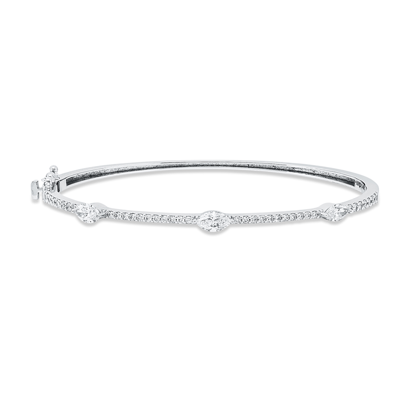 Image 90011316 - Armreif 18 kt WG, 4 Brillanten 0,10 ct, F-si, 3 Navette 0,92 ct, F-vsi, 32 Brillanten ...