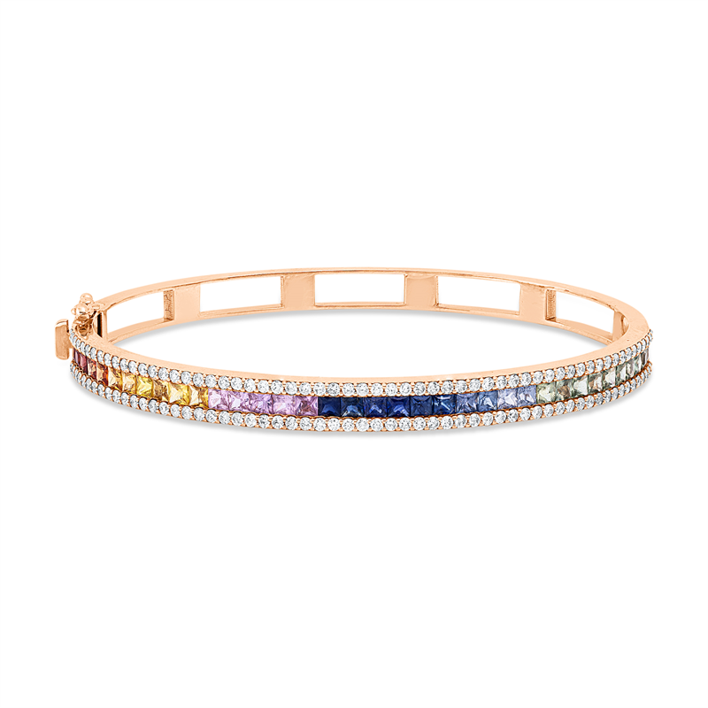 Image 90011317 - Armreif 18 kt RG, 118 Brillanten 1,29 ct, F-si, 36 Saphire 3,49 ct fancy, H:50,0 mm, ...