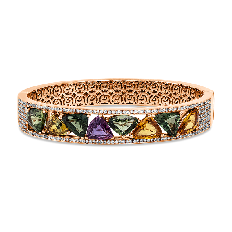 Image 90009382 - Armreif 18 kt RG, 222 Brillanten 1,07 ct, TW-vsi/si, 8 Saphire 14,97 ct multicolor, ...