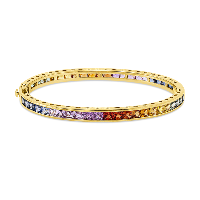 Image 90009386 - Armreif 18 kt GG, 46 Saphire 10,92 ct fancy, H:45,0 mm, B:55,0 mm, S:4,5 ...