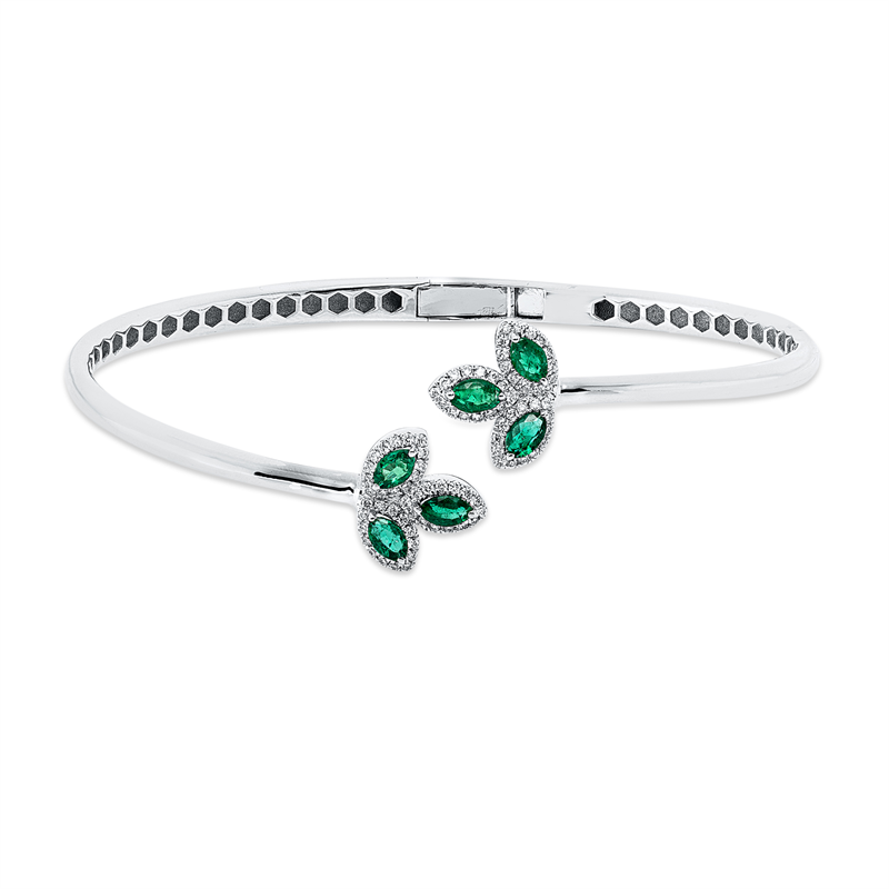 Image 90011364 - Armreif 18 kt WG, 84 Brillanten 0,23 ct, F-vsi, 6 Smaragde 0,68 ct grün, H:44,0 mm, ...