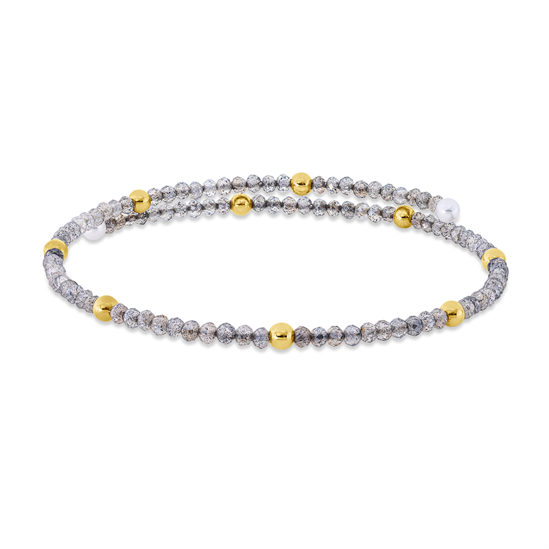 Image 90011368 - Armreif 18 kt GG, 100 Mondsteine 5,00 ct grau, 2 SW weiß 3 mm, S:5,0 mm, Ø:56,0 ...