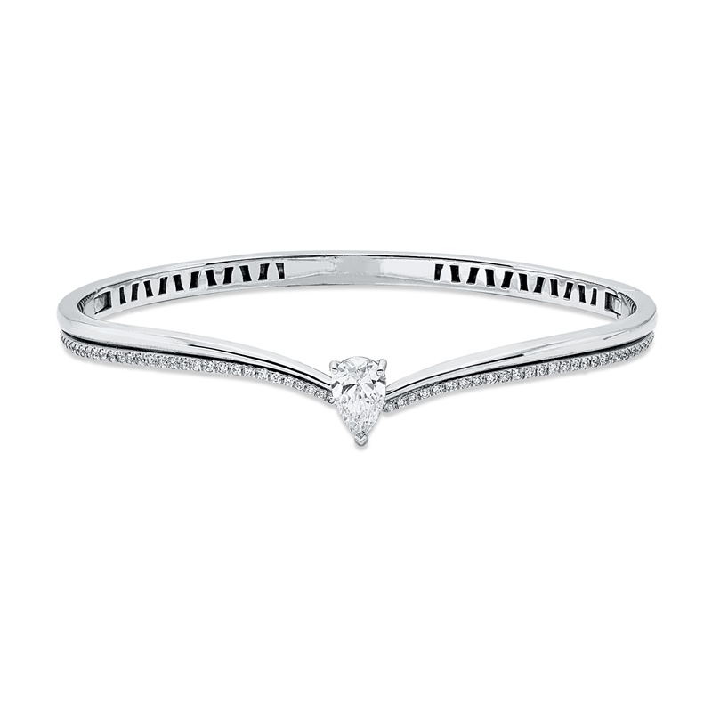 Image Armreif 18 kt WG, 60 Brillanten 0,35 ct, TW-vsi, 1 Tropfen 0,80 ct, TW-vsi, H:50,0 mm, ...