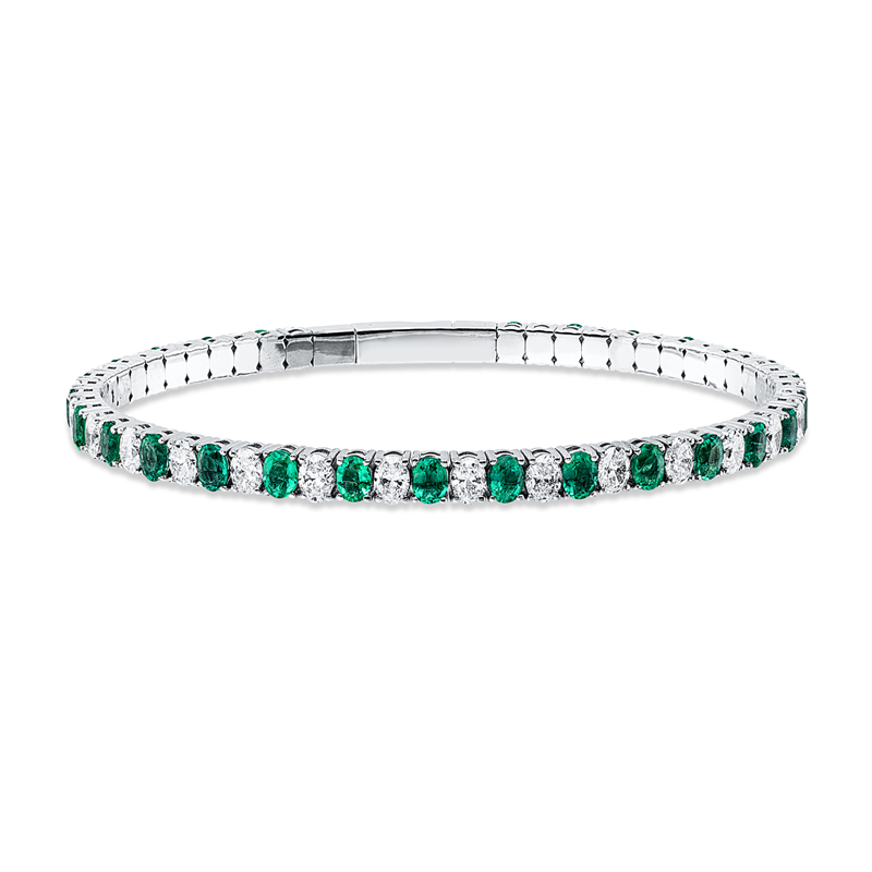 Image 90011404 - Armreif 18 kt WG, Flex-Band, variabel, 27 Oval 4,06 ct, TW-vsi/si, 27 Smaragde 3,90 ct ...