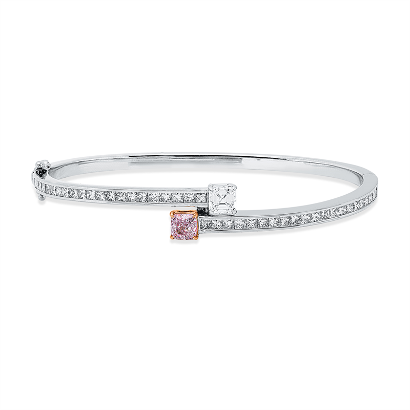 Image 90011432 - Armreif 4er-Krappe 18 kt WG RG, 2 GIA, 1 Cushion 0,44 ct, pink-vs1, 1 Assher 0,52 ct, ...