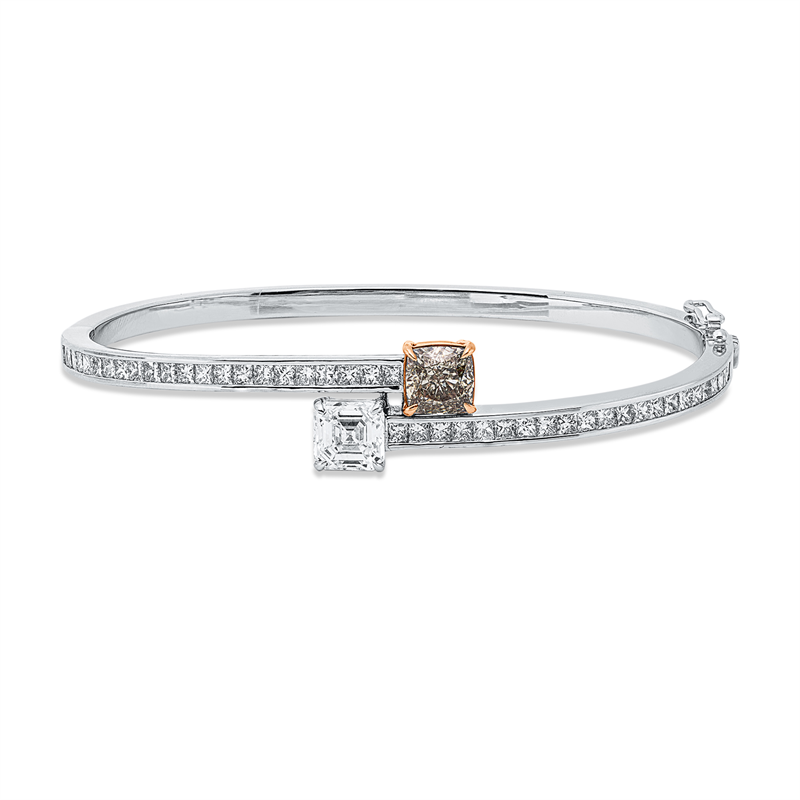 Image 90011434 - Armreif 4er-Krappe 18 kt WG RG, 2 GIA, 1 Cushion 1,05 ct, braun-si1, 1 Assher 1,12 ct, ...