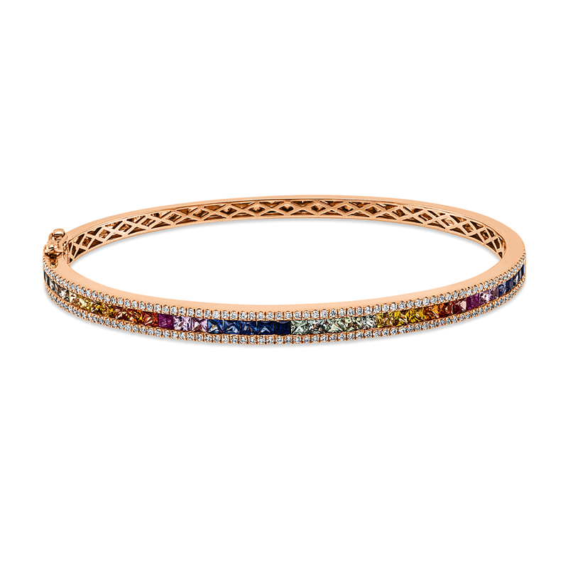 Image 90011442 - Armreif 18 kt RG, 154 Brillanten 0,56 ct, TW-si, 39 Saphire 2,48 ct fancy, H:48,0 mm, ...