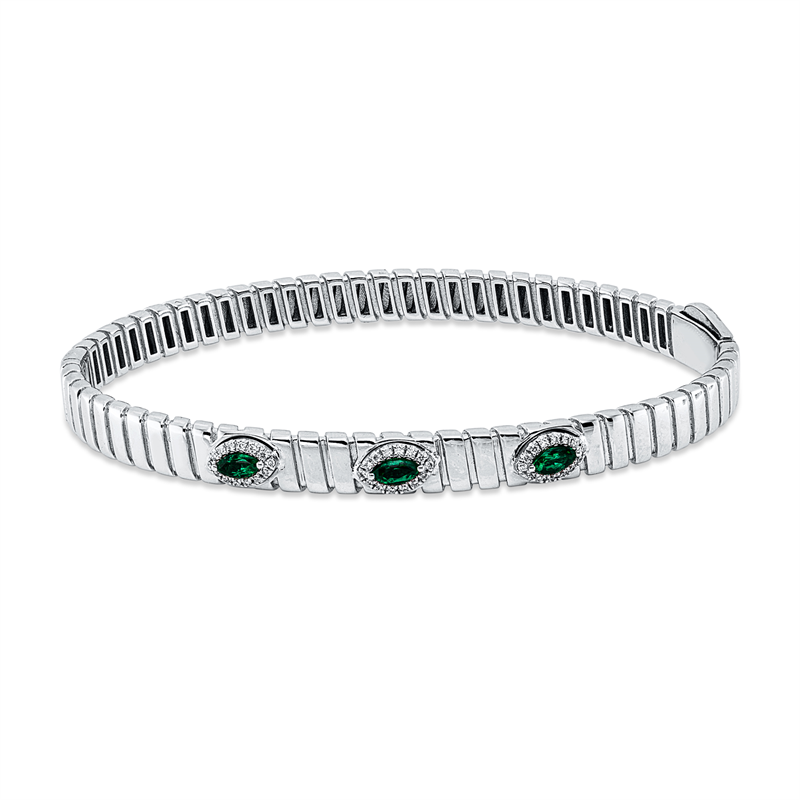 Image 90011444 - Armreif 18 kt WG, 42 Brillanten 0,09 ct, F-vsi, 3 Smaragde 0,26 ct grün, H:45,0 mm, ...