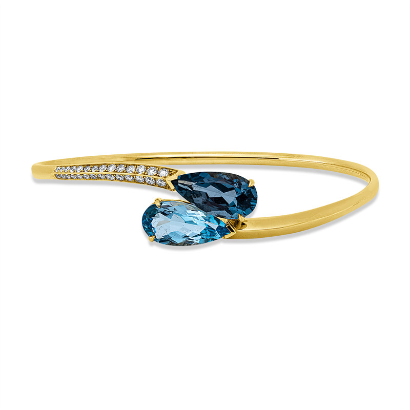 Image Armreif 18 kt GG, 28 Brillanten 0,35 ct, TW-si, 1 Topas 3,39 ct Lond. blue, 1 Topas 3,28 ...